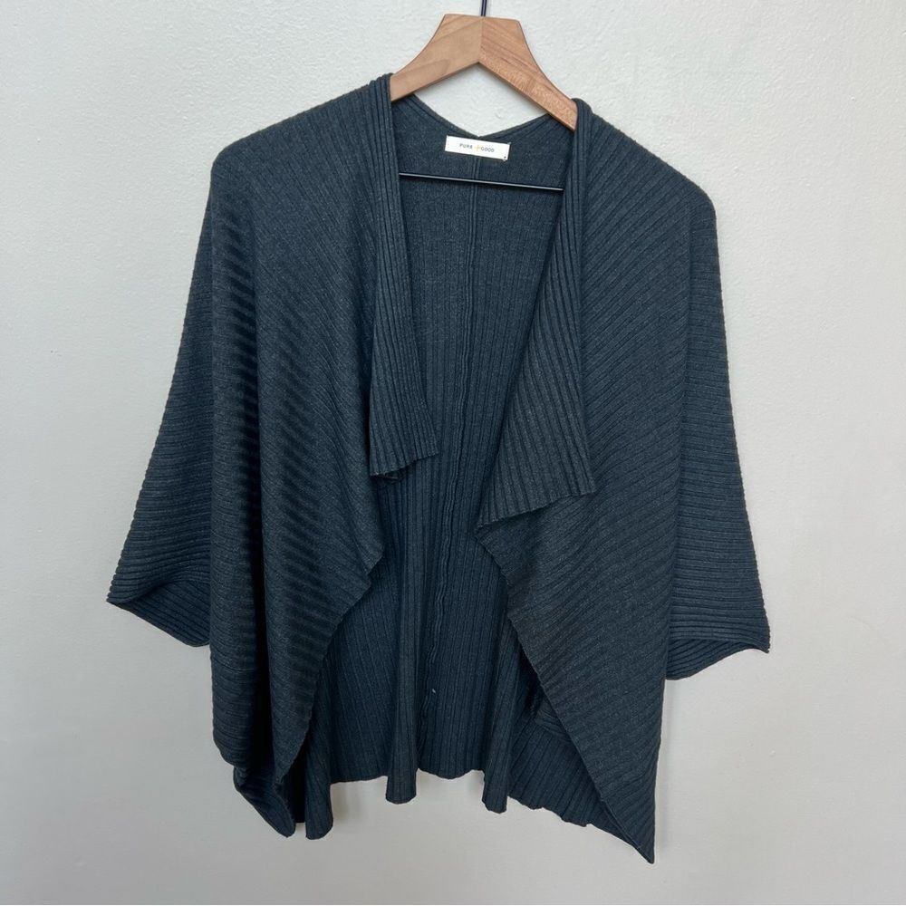 ANTHROPOLOGIE Pure + Good Charcoal Grey Amanda Shawl Kimono Cardigan OS Knit - Picture 6 of 9